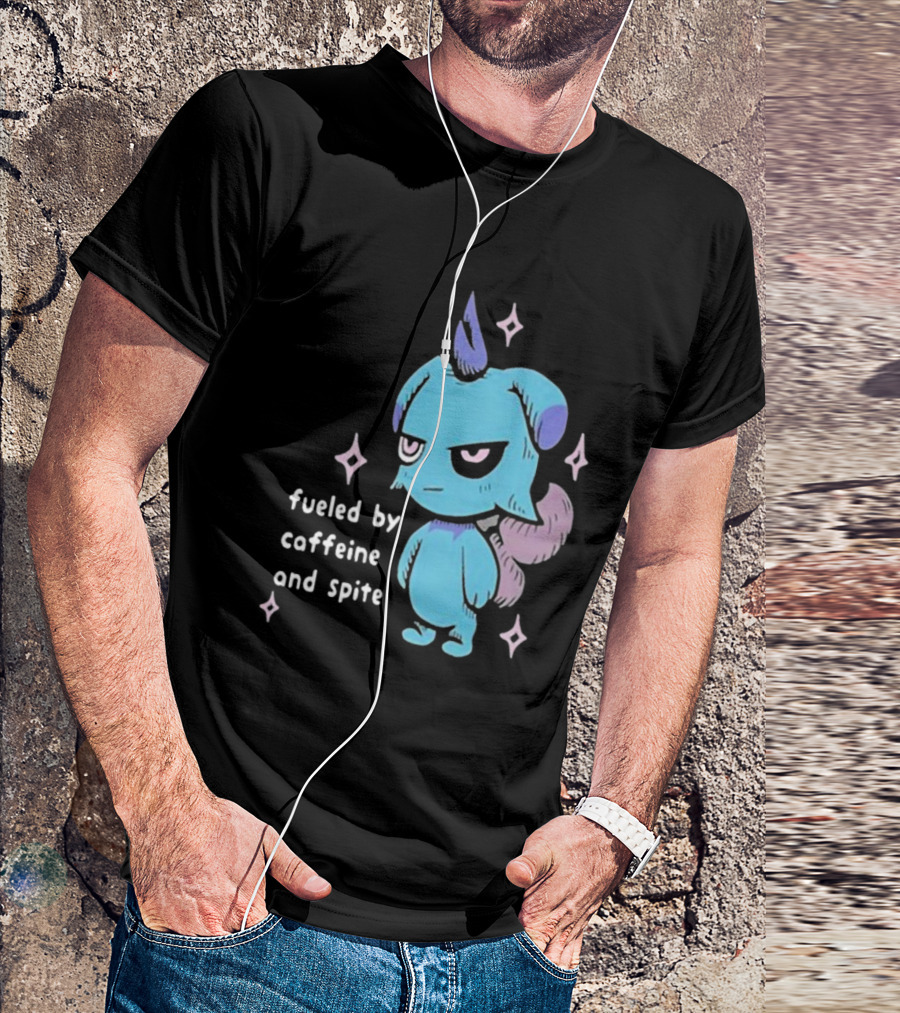 Palworld Fueled By Caffeine And Spite Blue Creature With Pink Stars T-Shirt