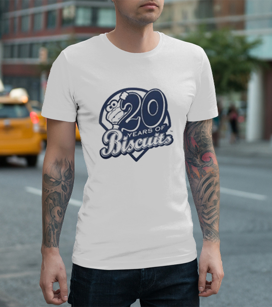 20 Years of Biscuits Baseball Theme T-Shirt