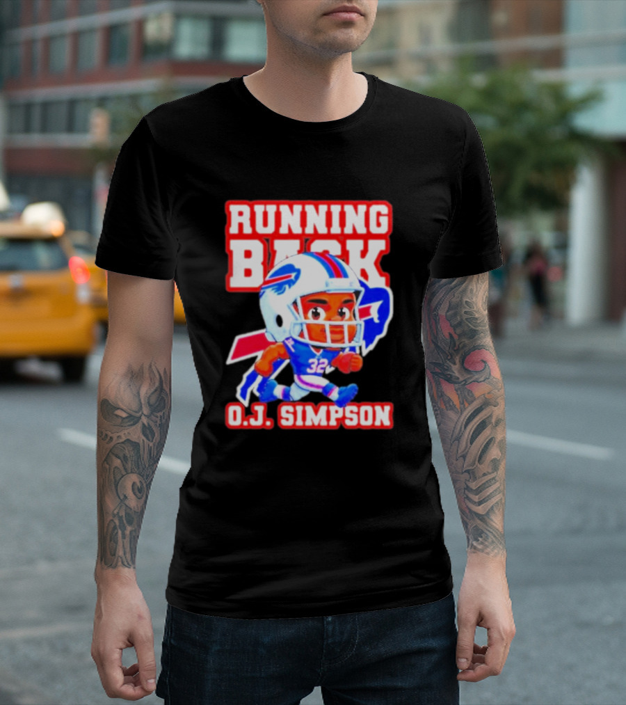 Running Back O.J. Simpson Cartoon Buffalo Bills Football Player T-Shirt