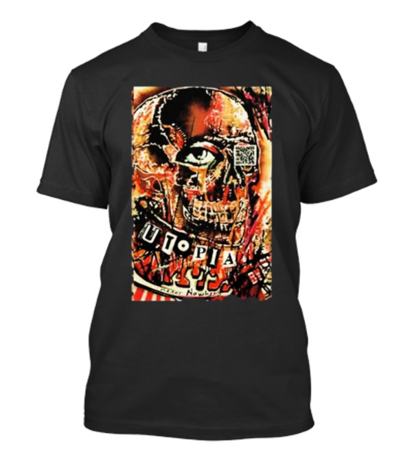 Utopia Means Nowhere Glitched Skull Collage With Eye And QR Code T-Shirt