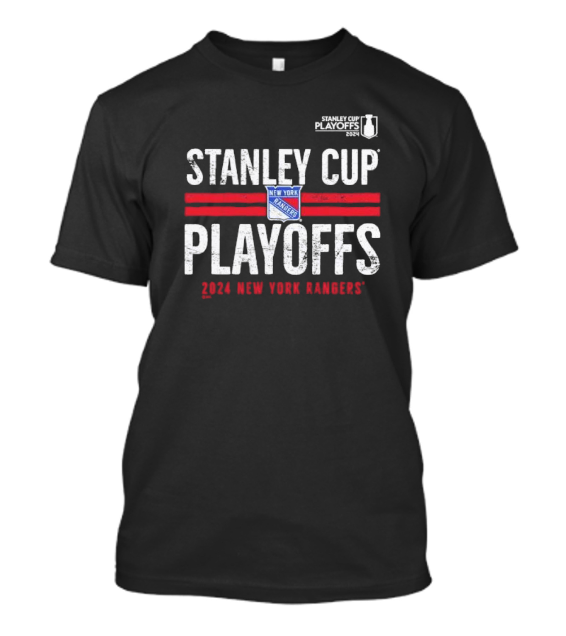 New York Rangers Stanley Cup Playoffs 2024 Navy Fanatics Branded Men’s Crossbar T-Shirt