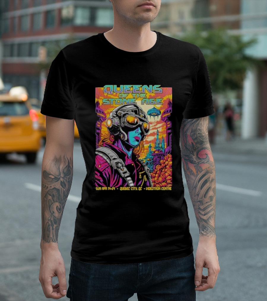 Queens Of The Stone Age Sun Apr 14 2024 Quebec City QC Videotron Centre Psychedelic Sci-Fi T-Shirt