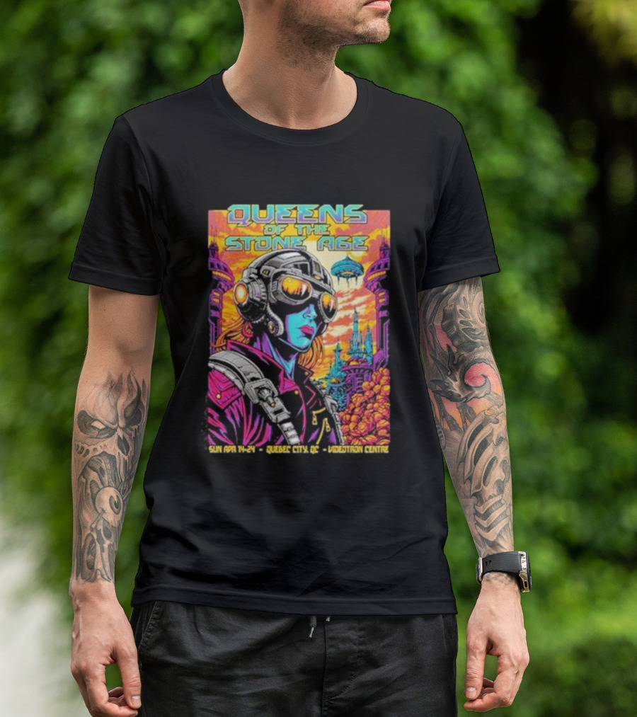 Queens Of The Stone Age Sun Apr 14 2024 Quebec City QC Videotron Centre Psychedelic Sci-Fi T-Shirt
