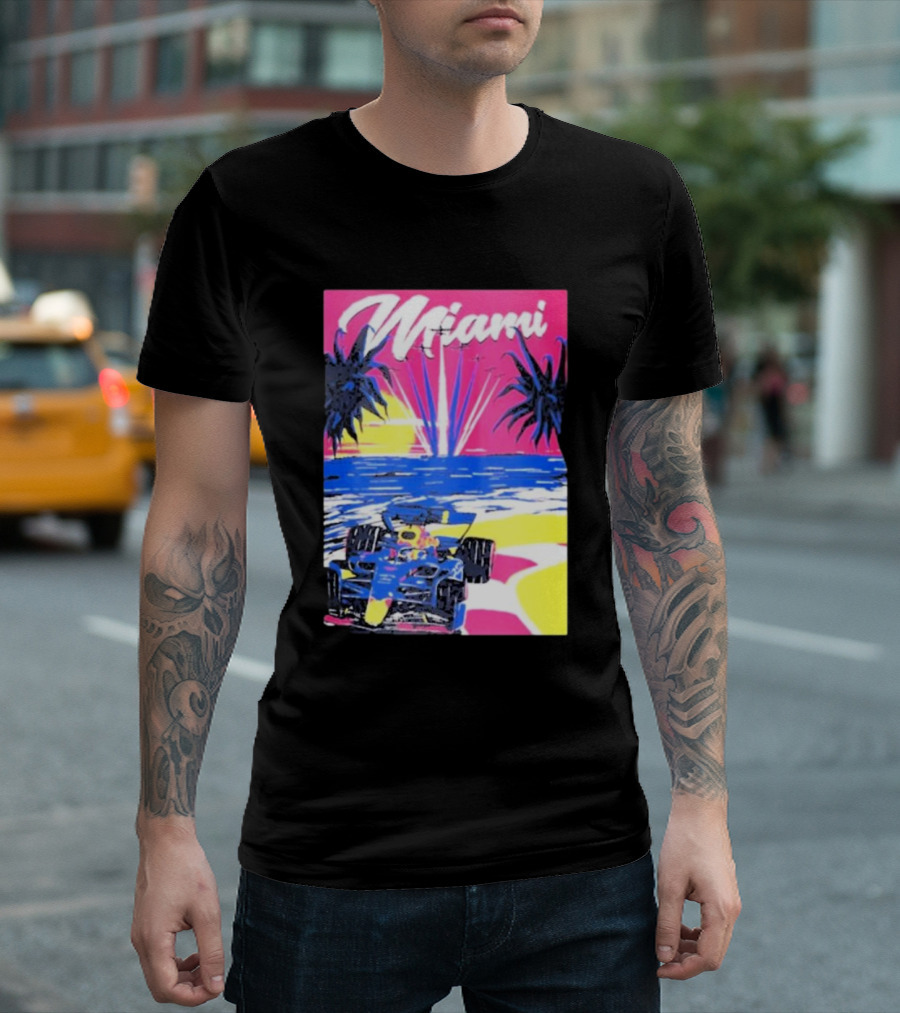 Max Verstappen Formula 1 Miami Sunset Palms Racing Scene T-Shirt