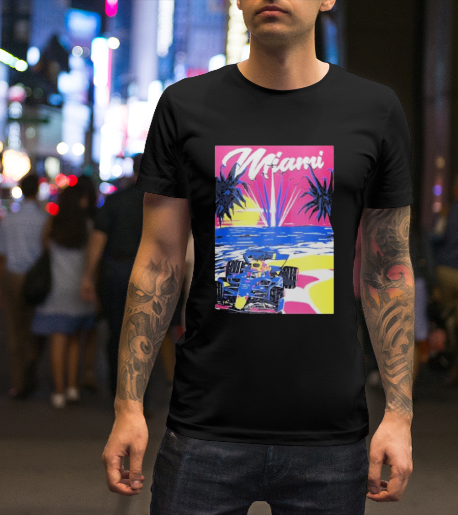Max Verstappen Formula 1 Miami Sunset Palms Racing Scene T-Shirt