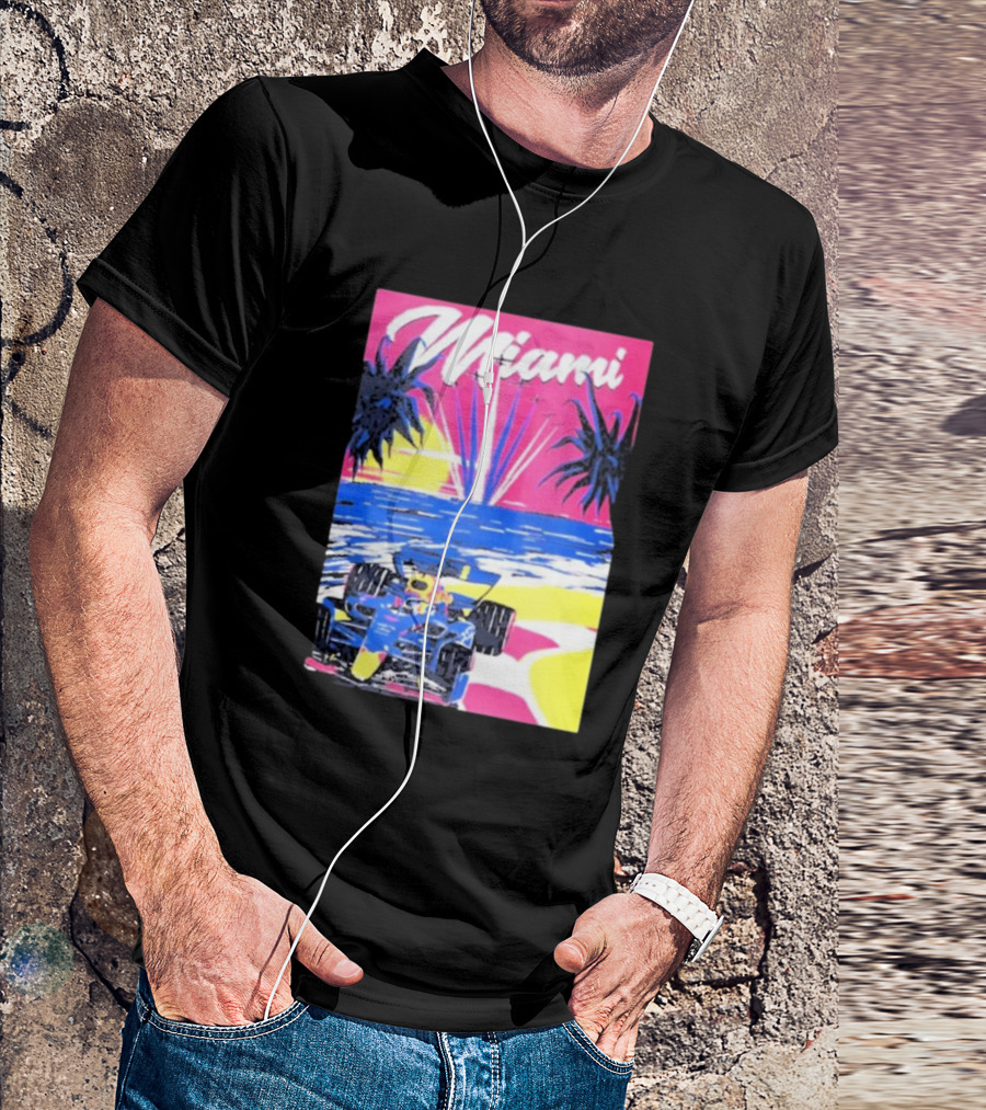 Max Verstappen Formula 1 Miami Sunset Palms Racing Scene T-Shirt