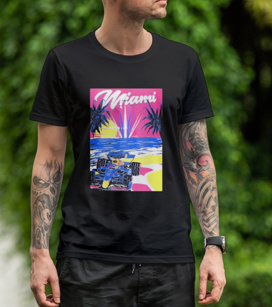 Max Verstappen Formula 1 Miami Sunset Palms Racing Scene T-Shirt