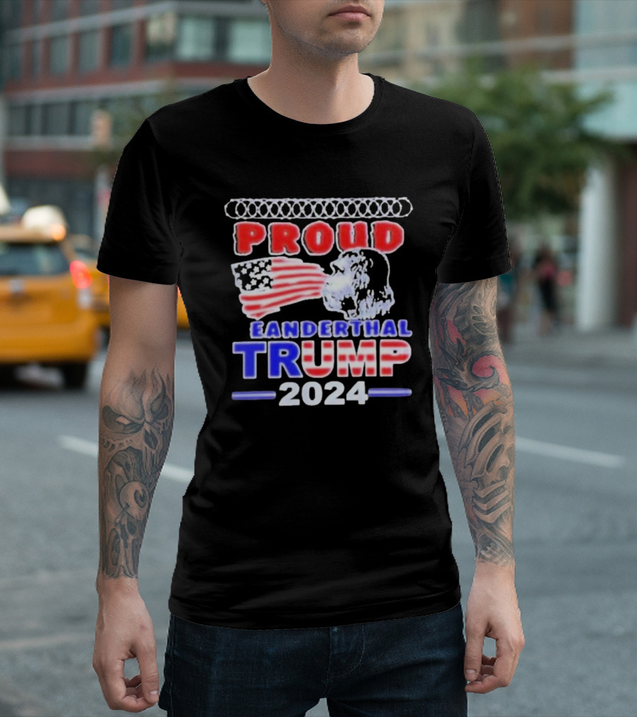 Proud Neanderthal Trump 2024 American Flag T-Shirt