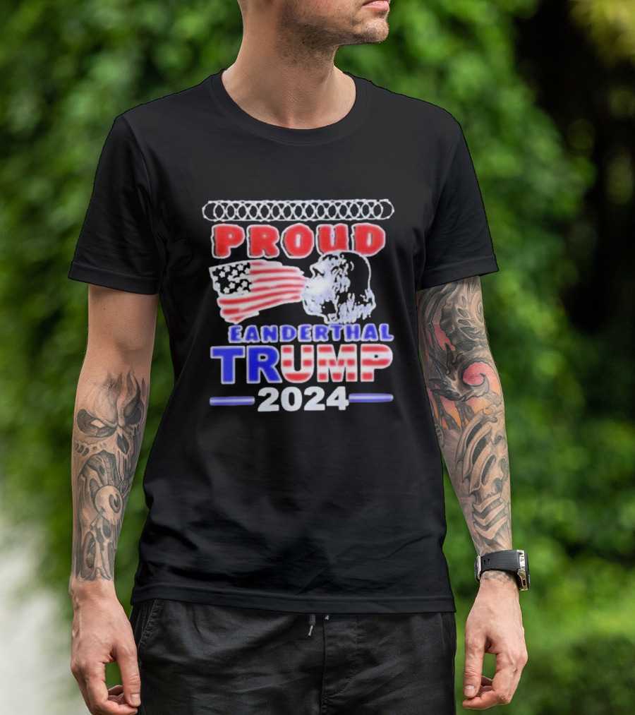 Proud Neanderthal Trump 2024 American Flag T-Shirt
