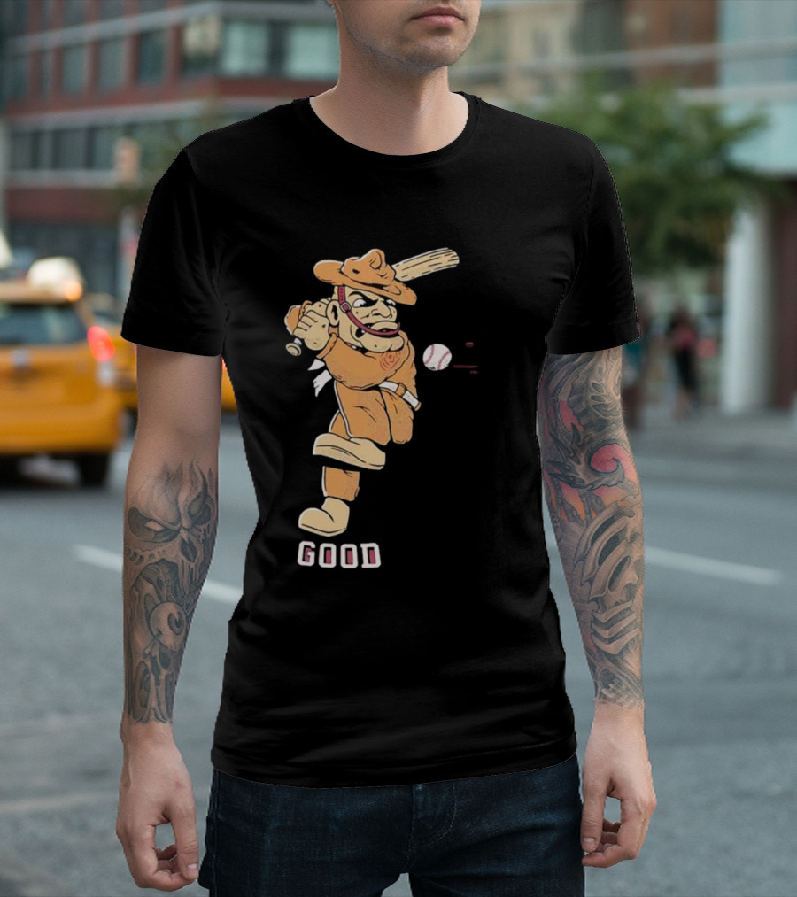 Good Tam Baseball Comic Character Swinging At Pitch T-Shirt