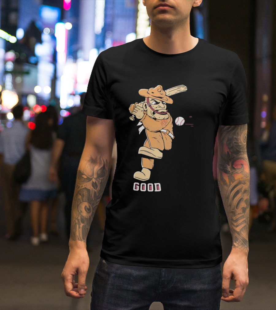 Good Tam Baseball Comic Character Swinging At Pitch T-Shirt