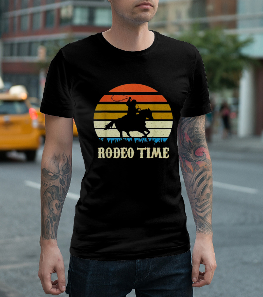 Rodeo Time Cowboy Sunset Horse Ranch Lasso T-Shirt