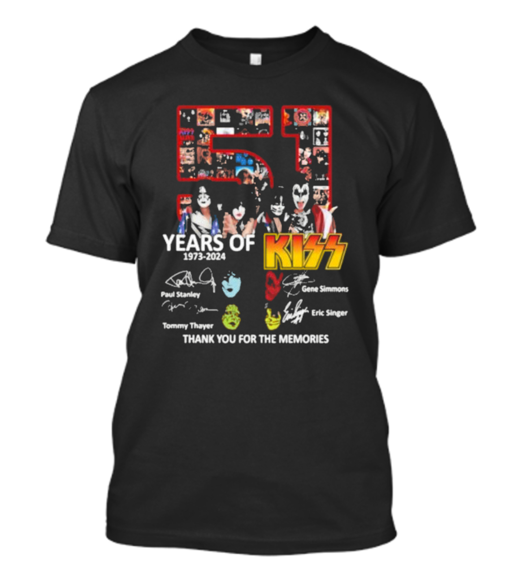 51 Years Of 1973-2024 KISS Band Thank You For The Memories Paul Stanley Gene Simmons Tommy Thayer Eric Singer T-Shirt