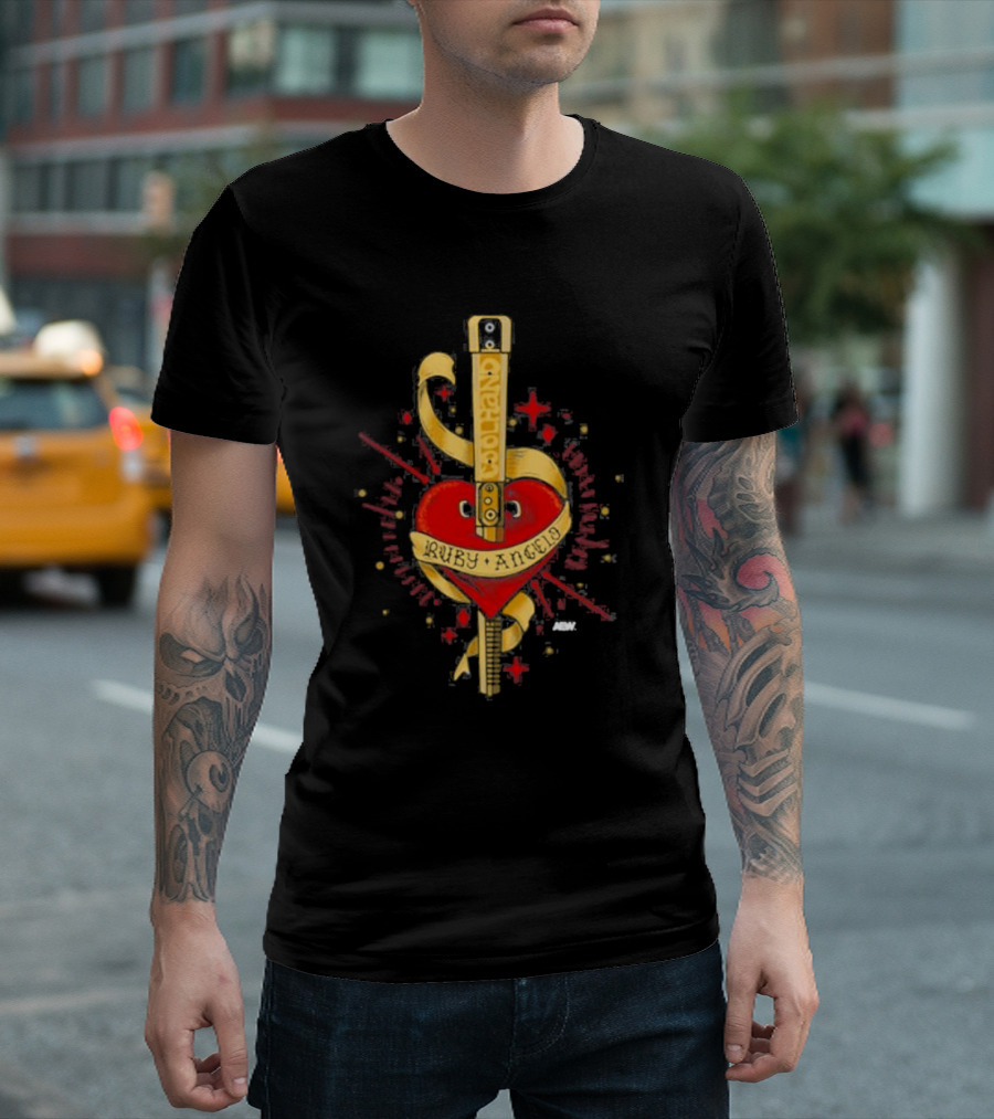 Ruby Angelo Heart Guitar with Ribbon and Stars T-Shirt