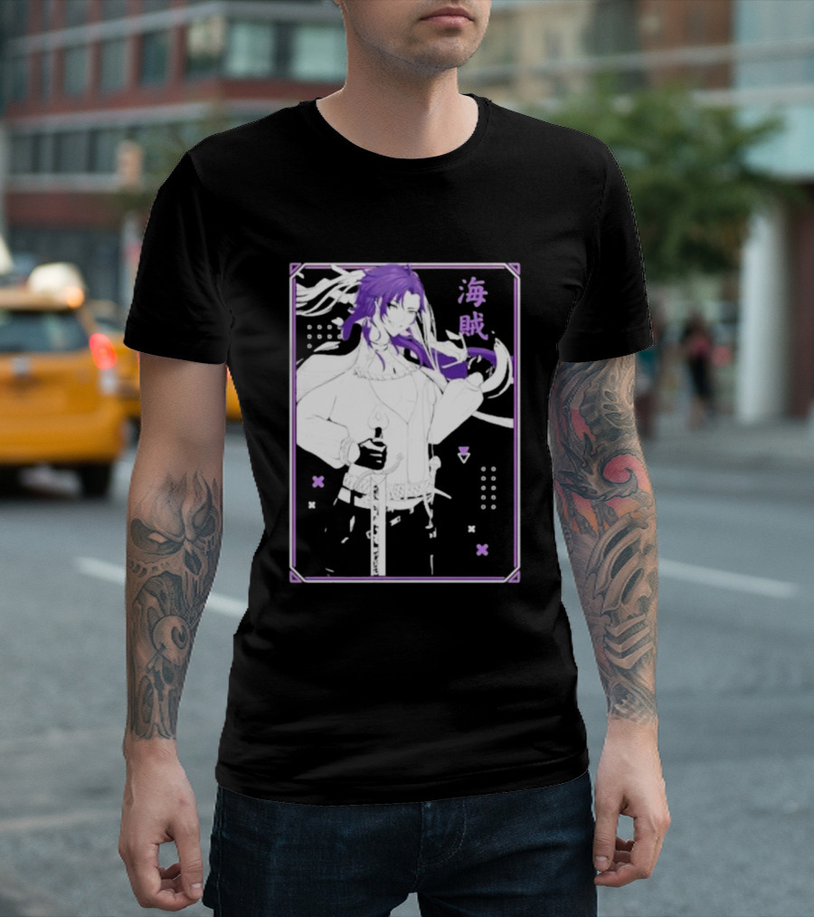 Uwumarket Wheelyva Pirate Dream 海賊 Anime Character Black and Purple T-Shirt