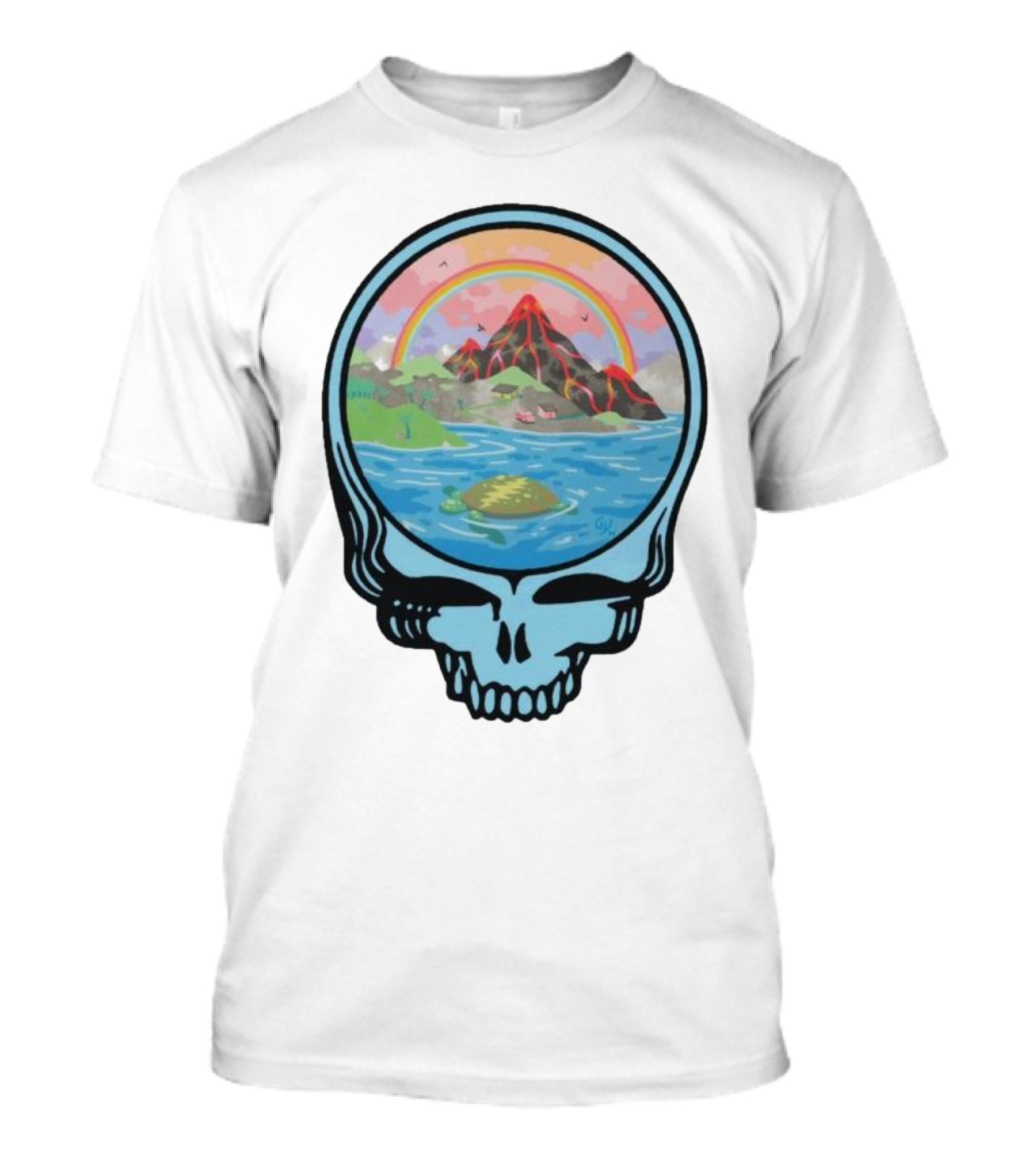 Grateful Dead Aloha Earth Day Volcano Skull Rainbow Turtle T-Shirt