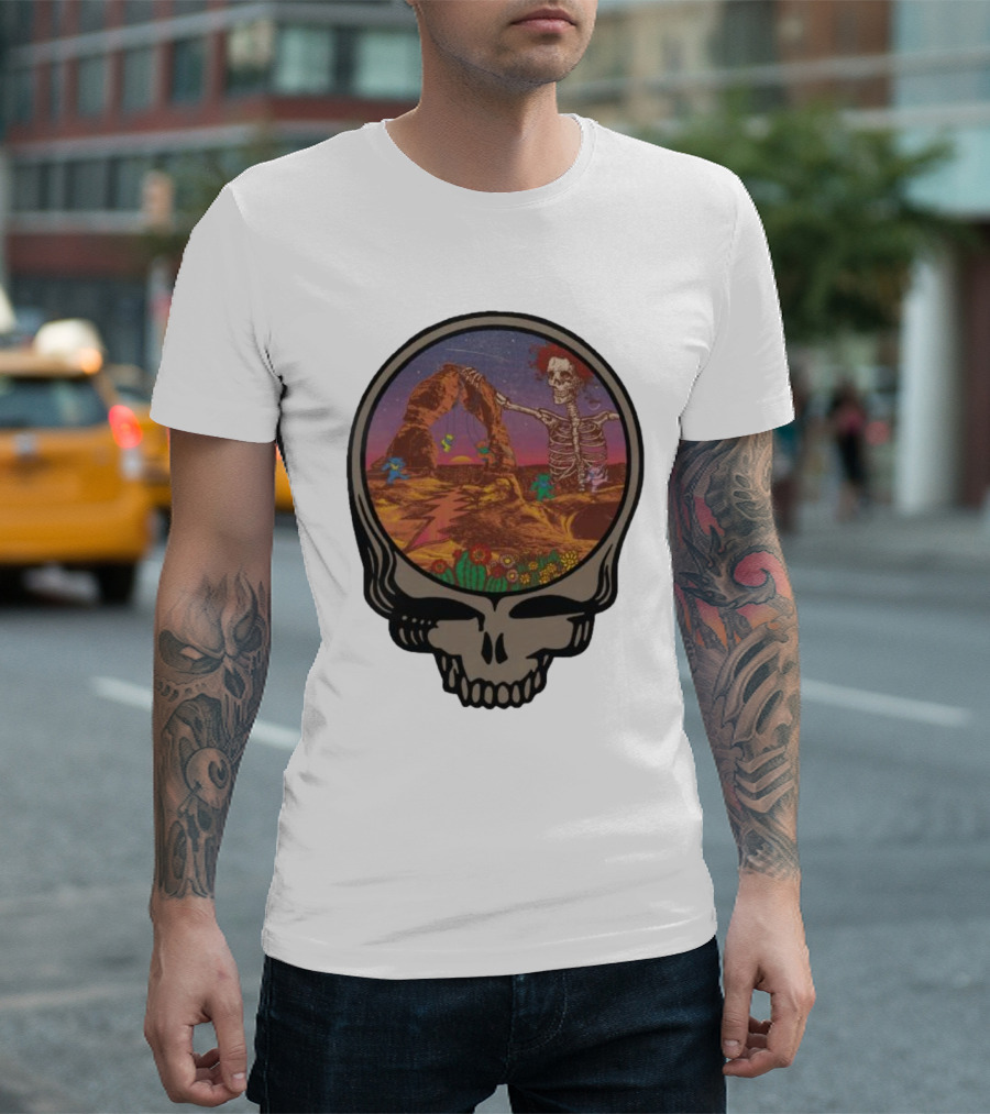 Grateful Dead Skull and Skeleton in Moab Desert Scene T-Shirt
