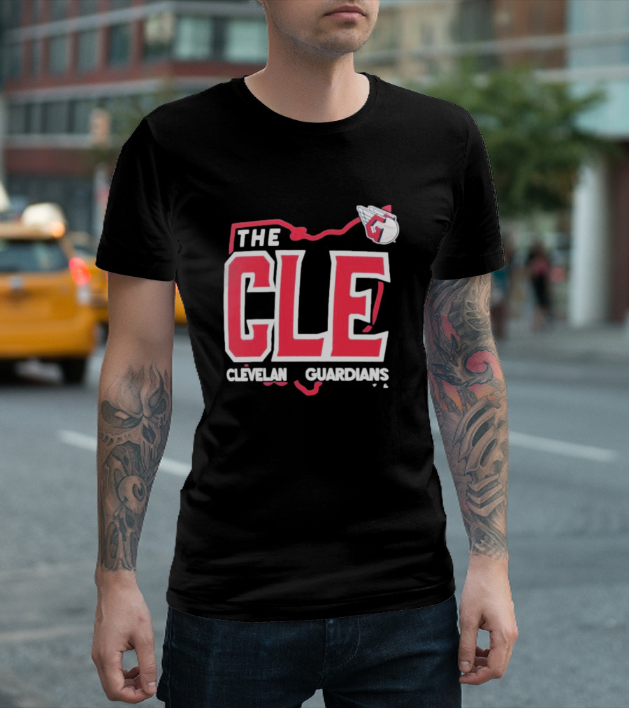 Cleveland Guardians The CLE 216 Map Logo Winged Baseball Emblem T-Shirt
