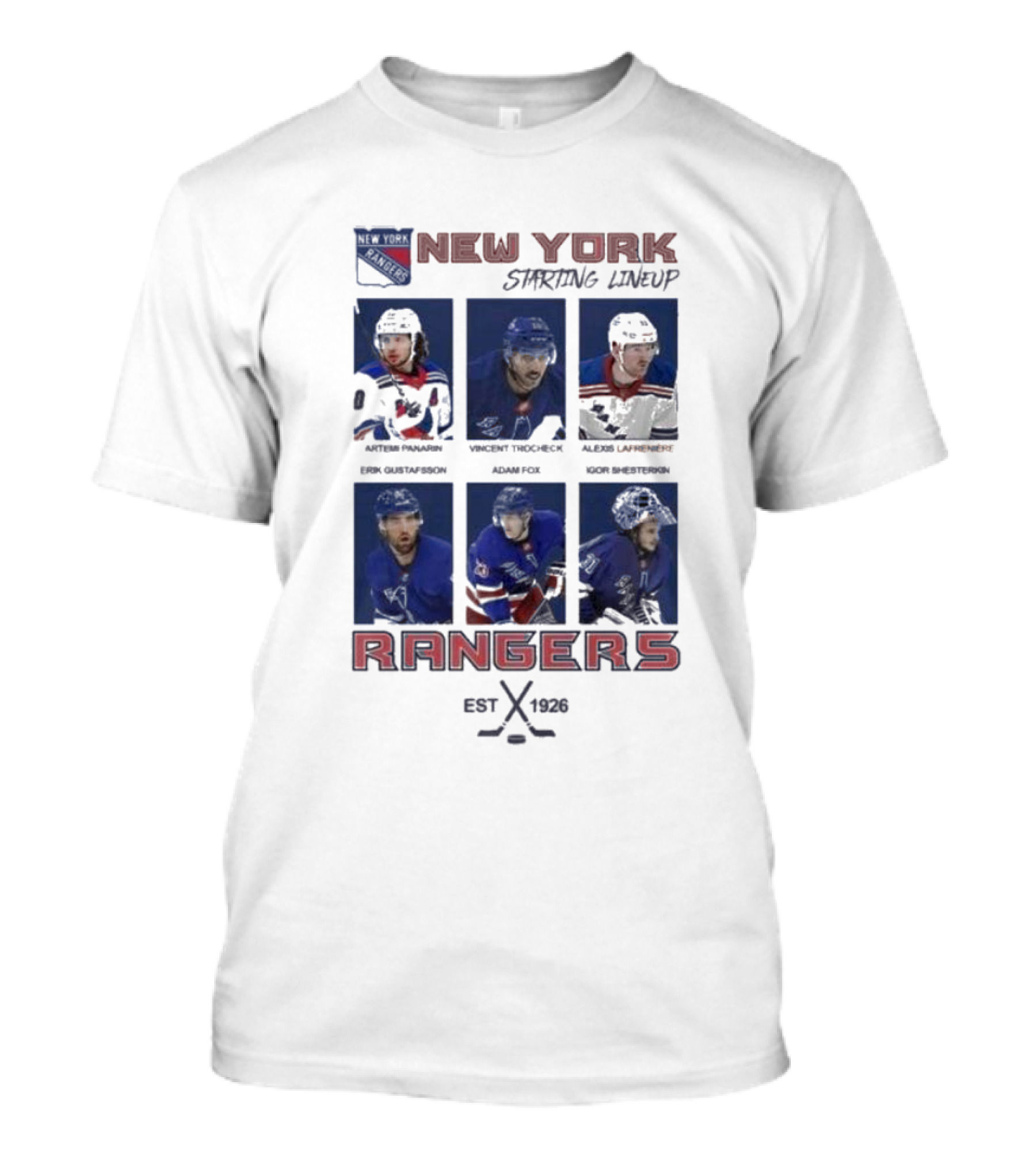 New York Rangers Starting Lineup Established 1926 Hockey Cards T-Shirt