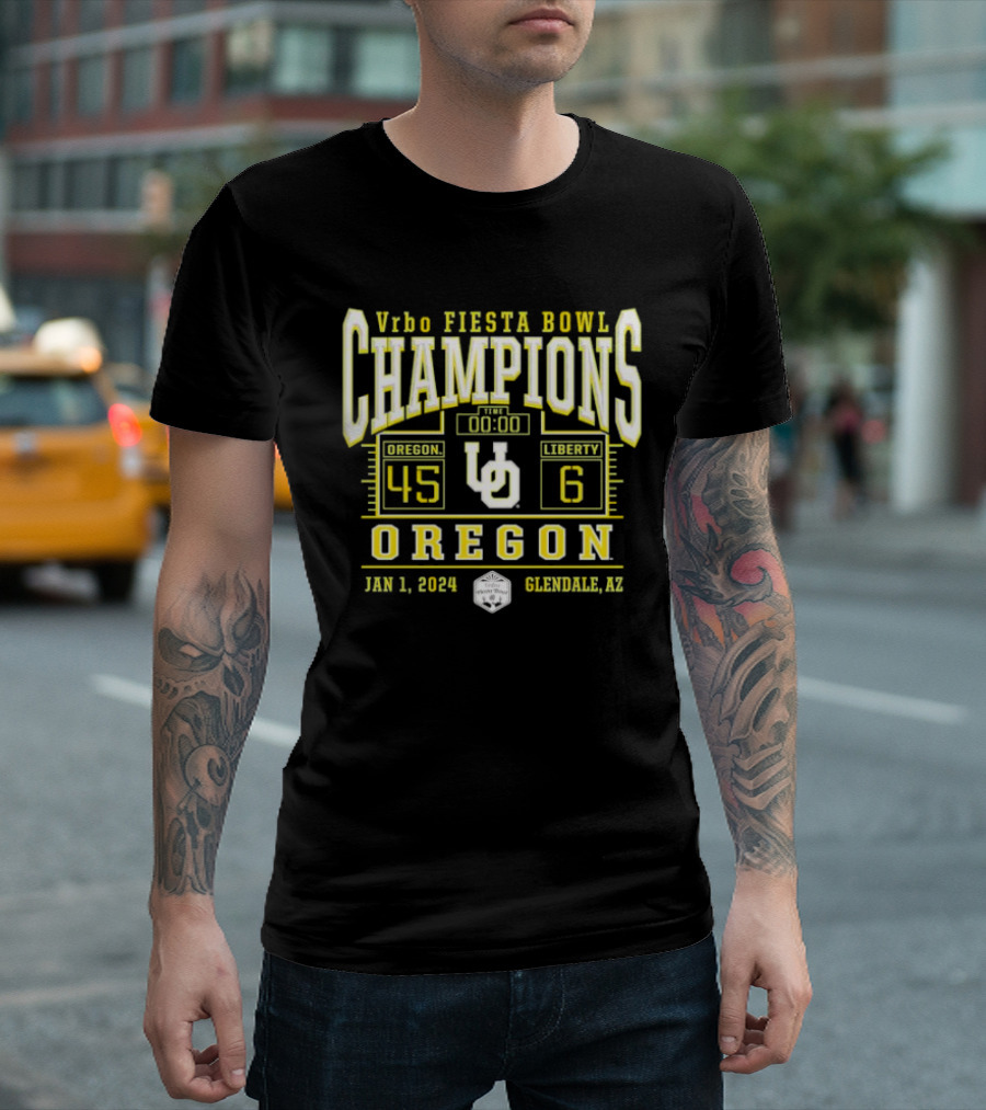 Oregon Ducks Vrbo Fiesta Bowl Champions 2024 Final Score 45-6 Glendale AZ T-Shirt