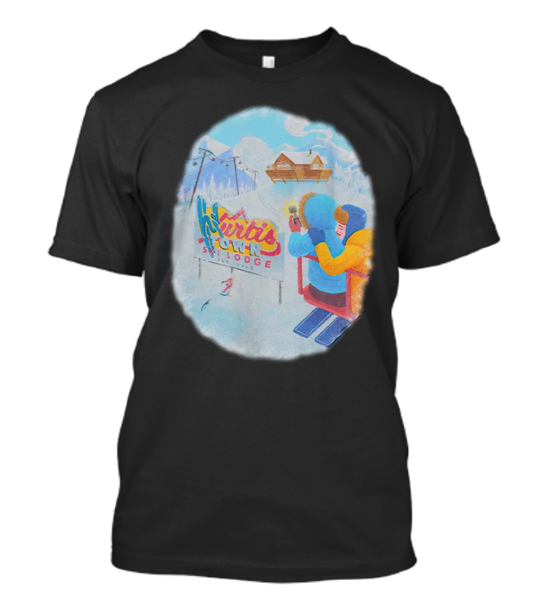 Kurtis Town Ski Lodge Winter Scene Chairlift Adventure T-Shirt