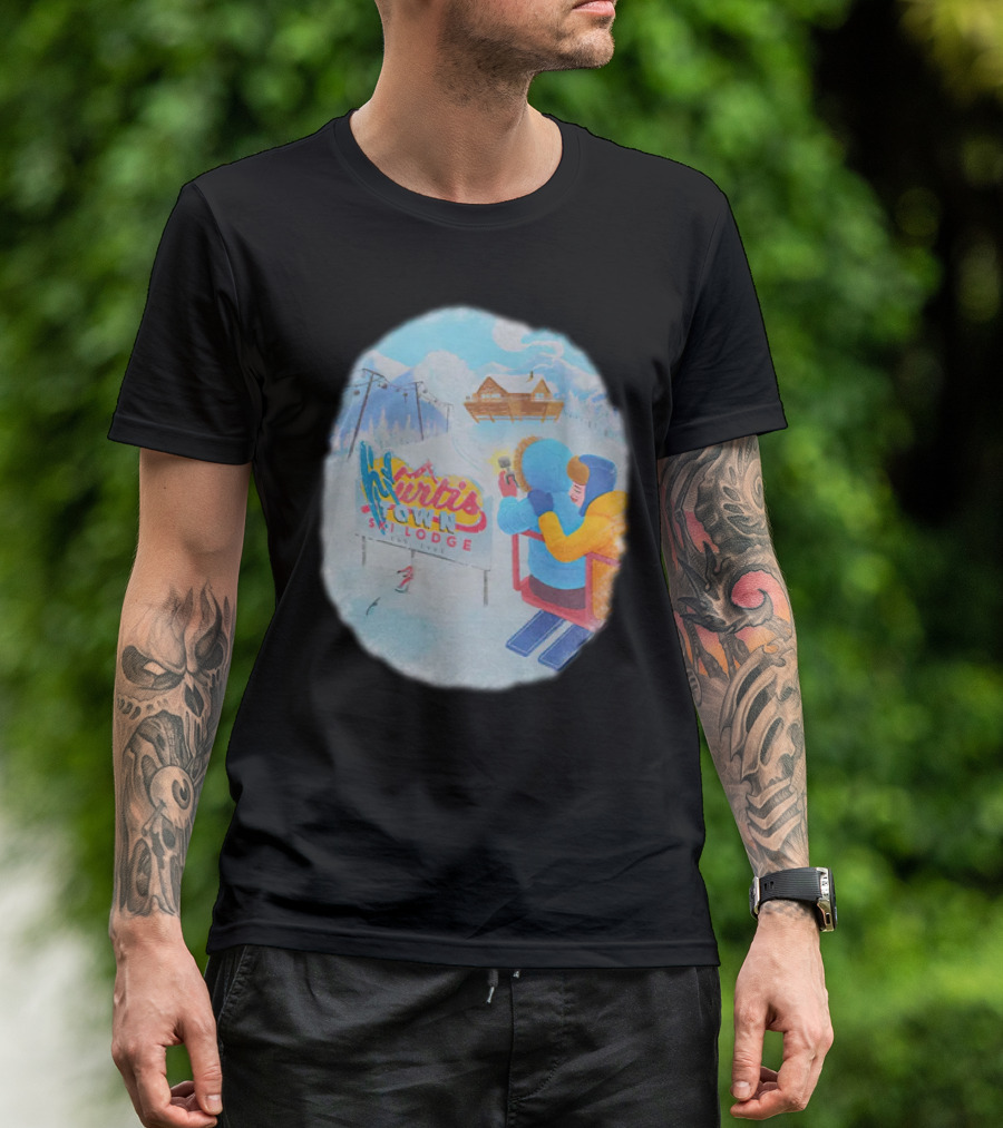 Kurtis Town Ski Lodge Winter Scene Chairlift Adventure T-Shirt