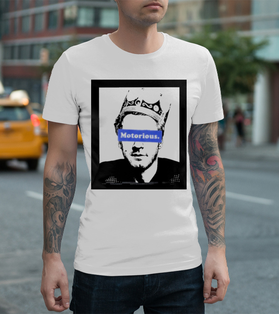 Willy Styles Motorious Crown Portrait with Blue Text Block T-Shirt