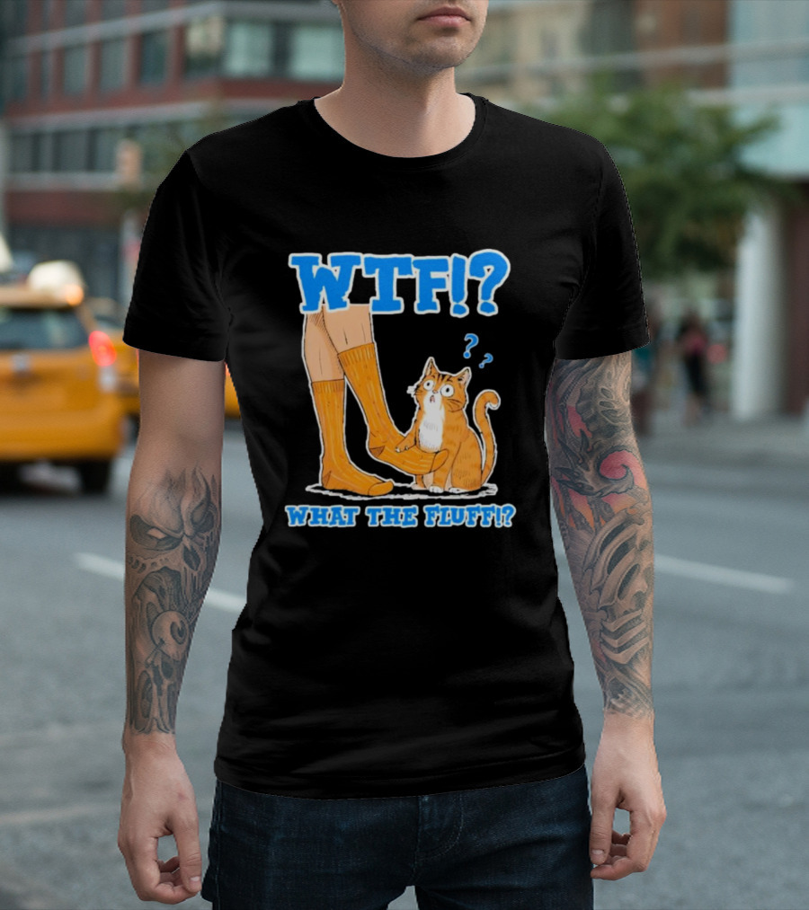 WTF What The Fluff Funny Cat Meme Confused Cat with Socks T-Shirt