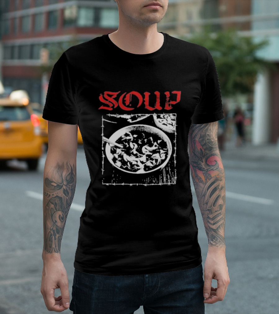 Soup Bowl with Red Hardcore Typography T-Shirt