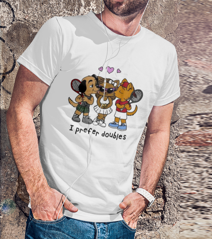 I Prefer Doubles Cute Animals With Tennis Rackets And Hearts T-Shirt