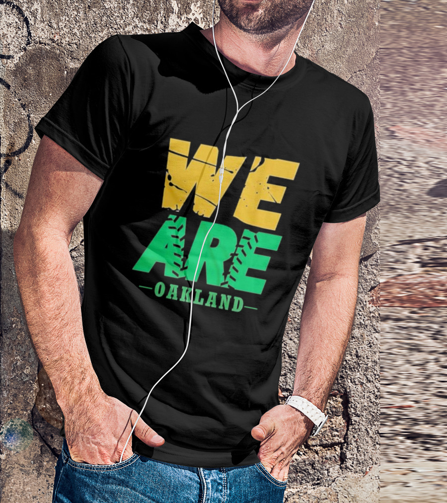 WE ARE OAKLAND Yellow Green Text Baseball Seam T-Shirt