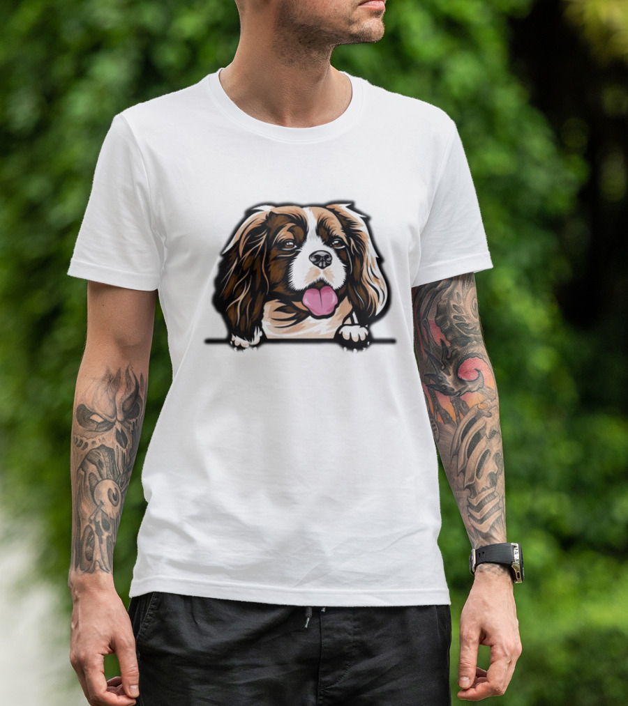 Animal Dog Cavalier King Charles Spaniel Peeking 6yhkma Color T-Shirt