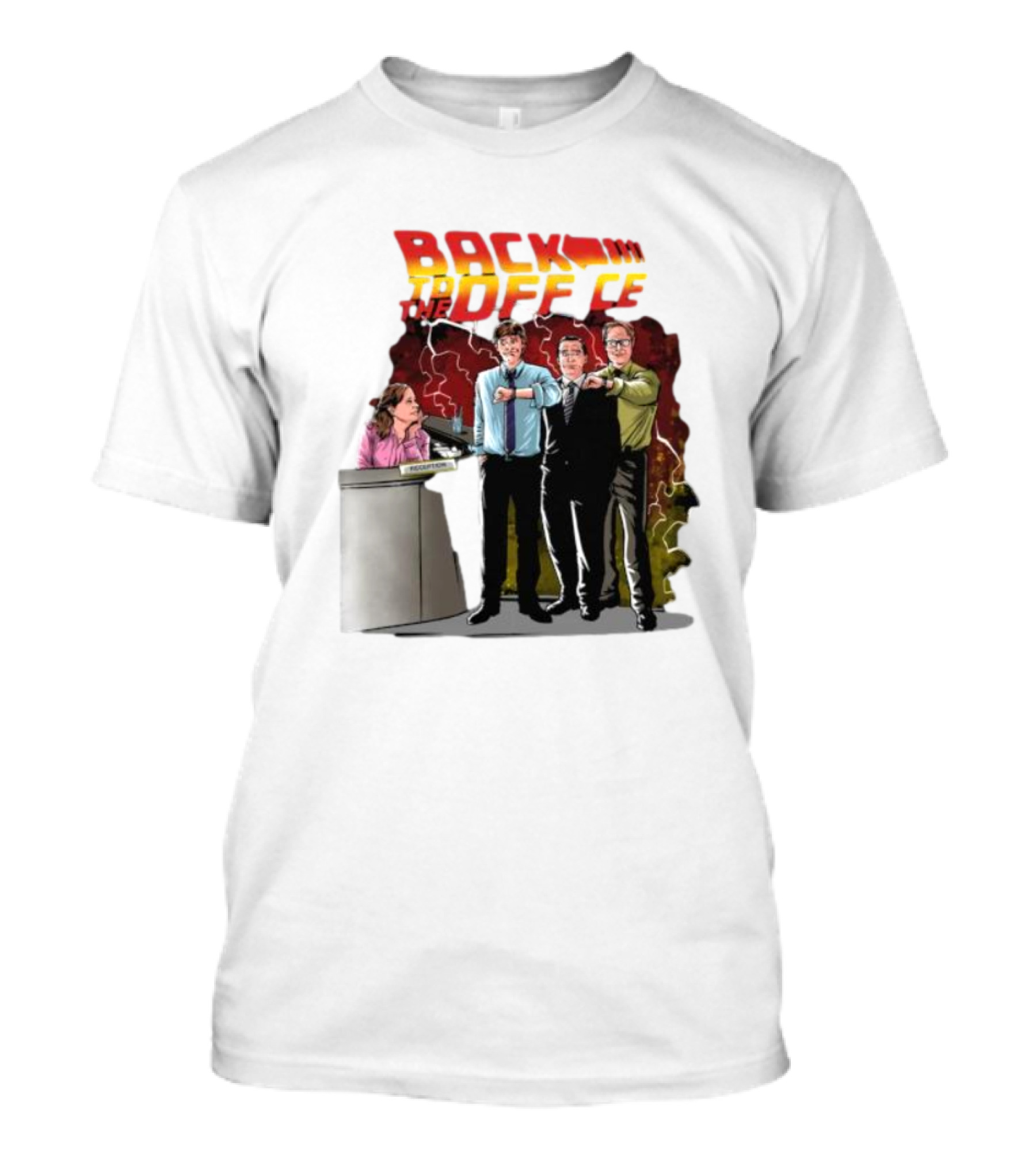 Back To The Office Men At Reception: Humorous Nostalgia With Lightning Burst T-Shirt