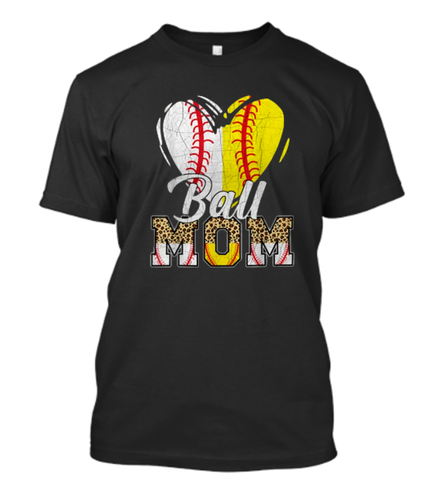 Ball Mom Heart Leopard Baseball Softball Vintage Women T-Shirt