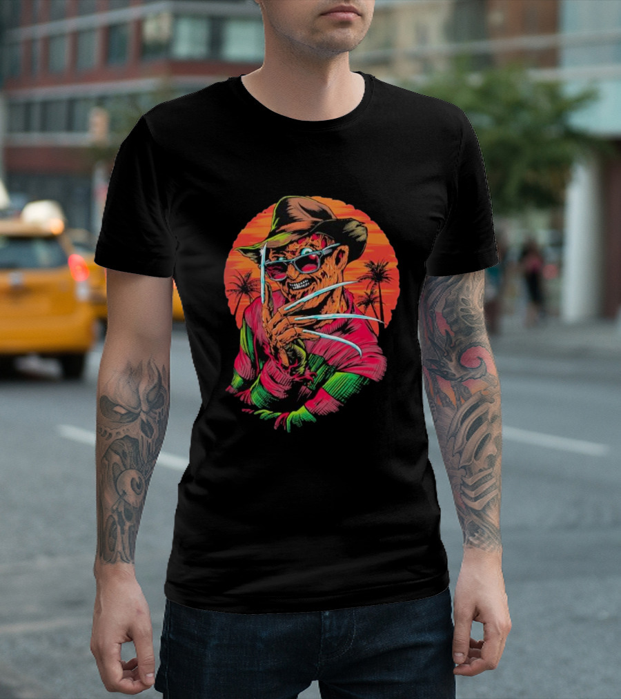 Fright-rags Freddy Krueger Kyle Crawford Retro Palm Sunset T-Shirt