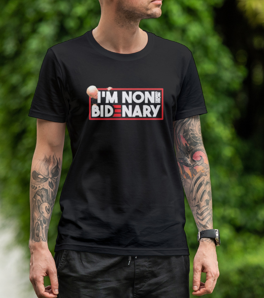 I'm Non Bidenary Joe Biden Biden Parody Text Red Black White T-Shirt