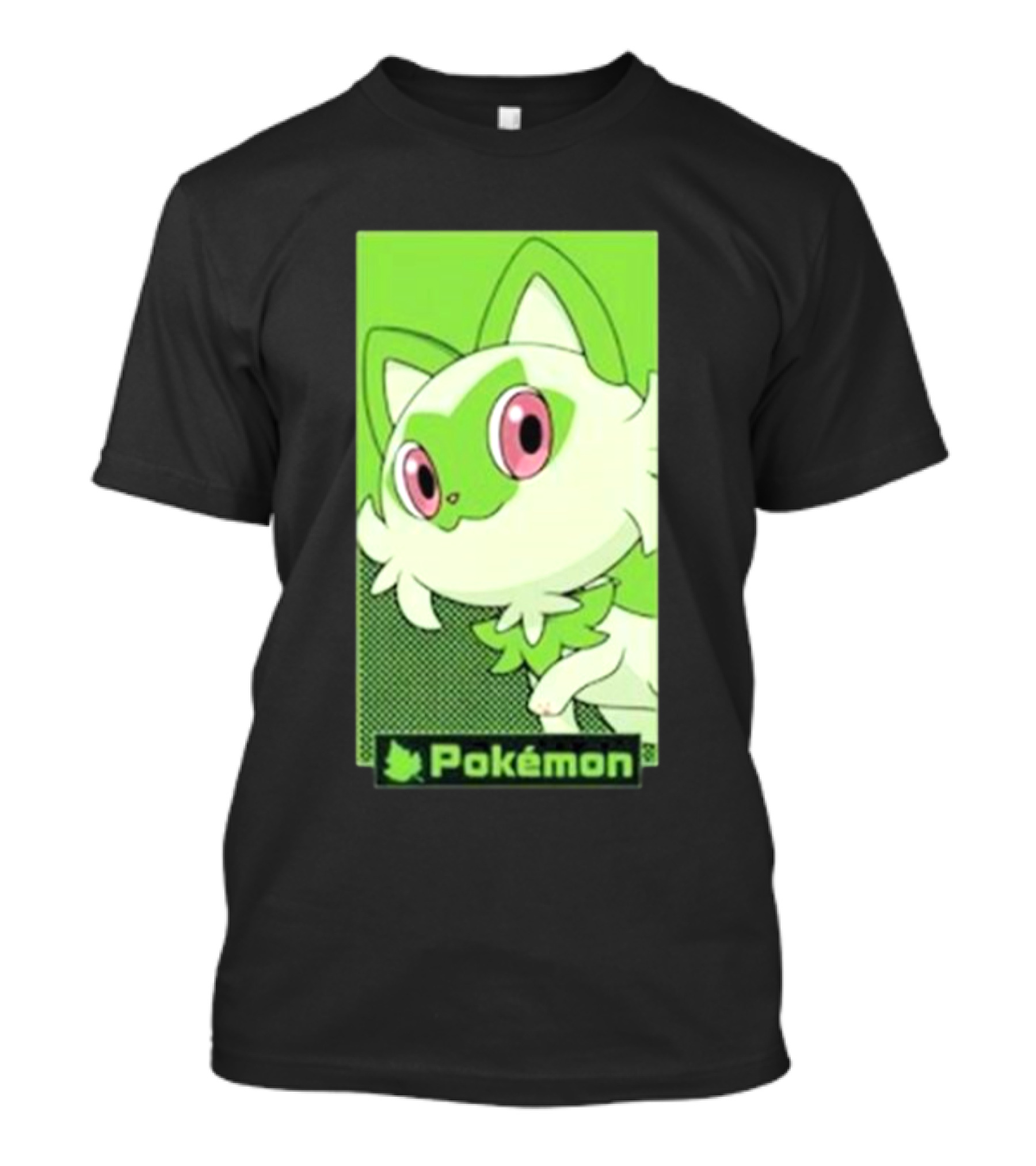 Pokémon Sprigatito Green Background Pink Eyes Cute Character T-Shirt