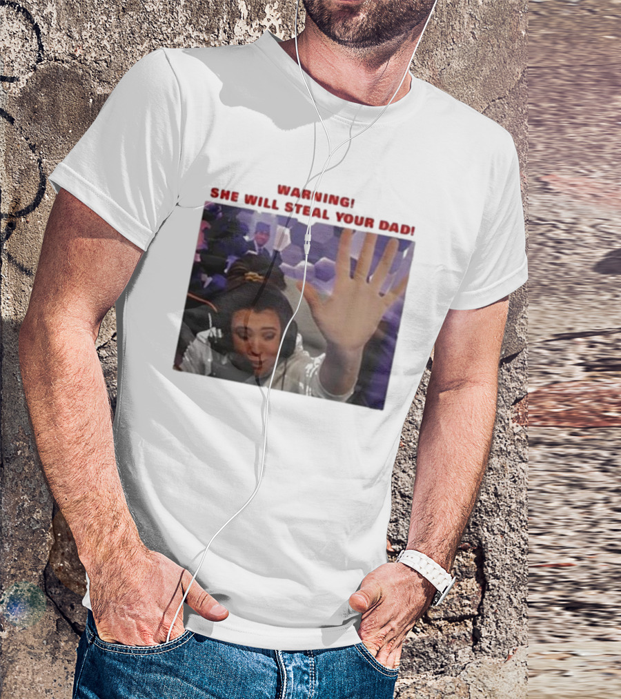 Warning She Will Steal Your Dad Raised Hand Microphone Scene T-Shirt