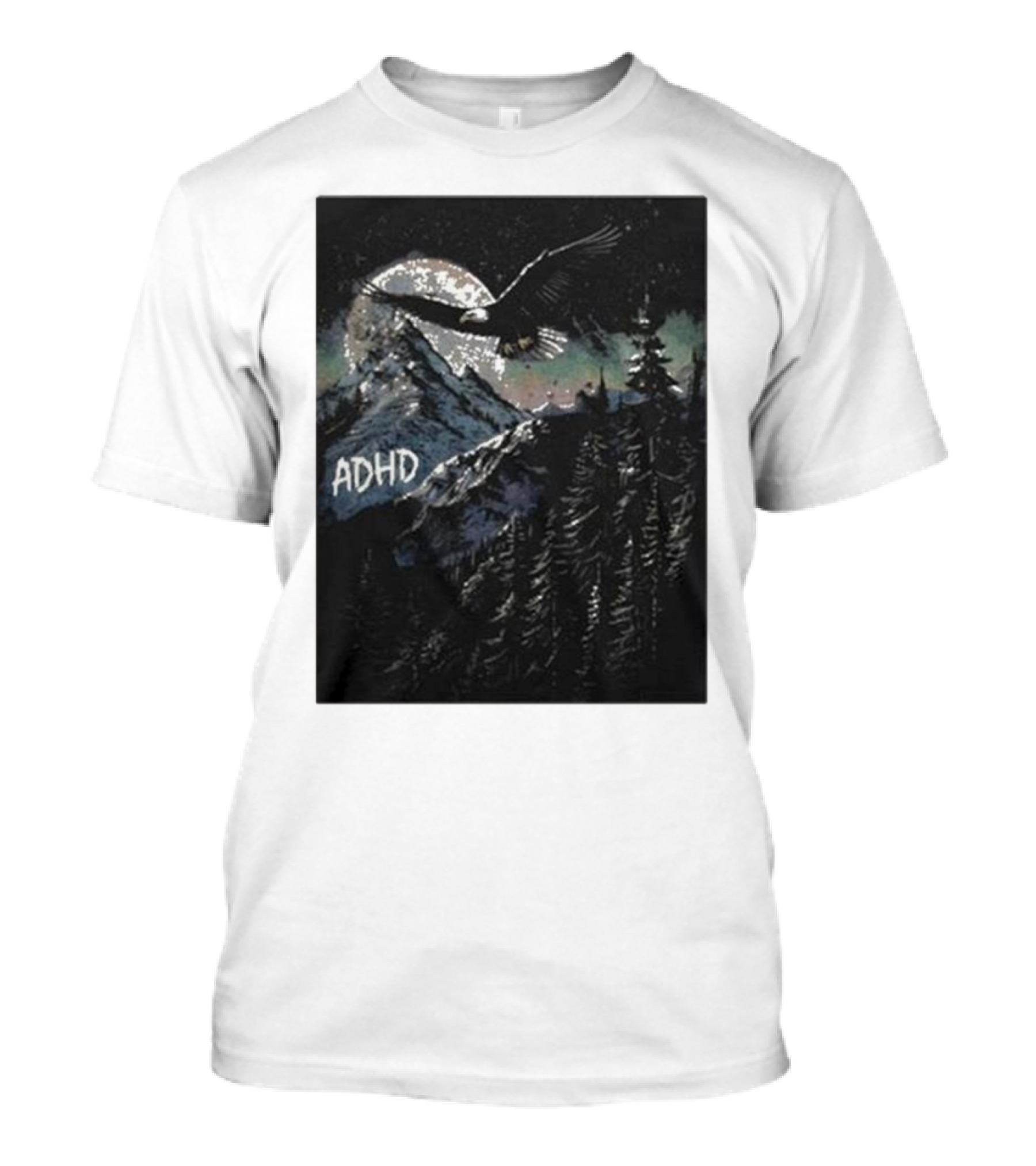 ADHD Eagle Soaring Over Moonlit Mountain Forest T-Shirt