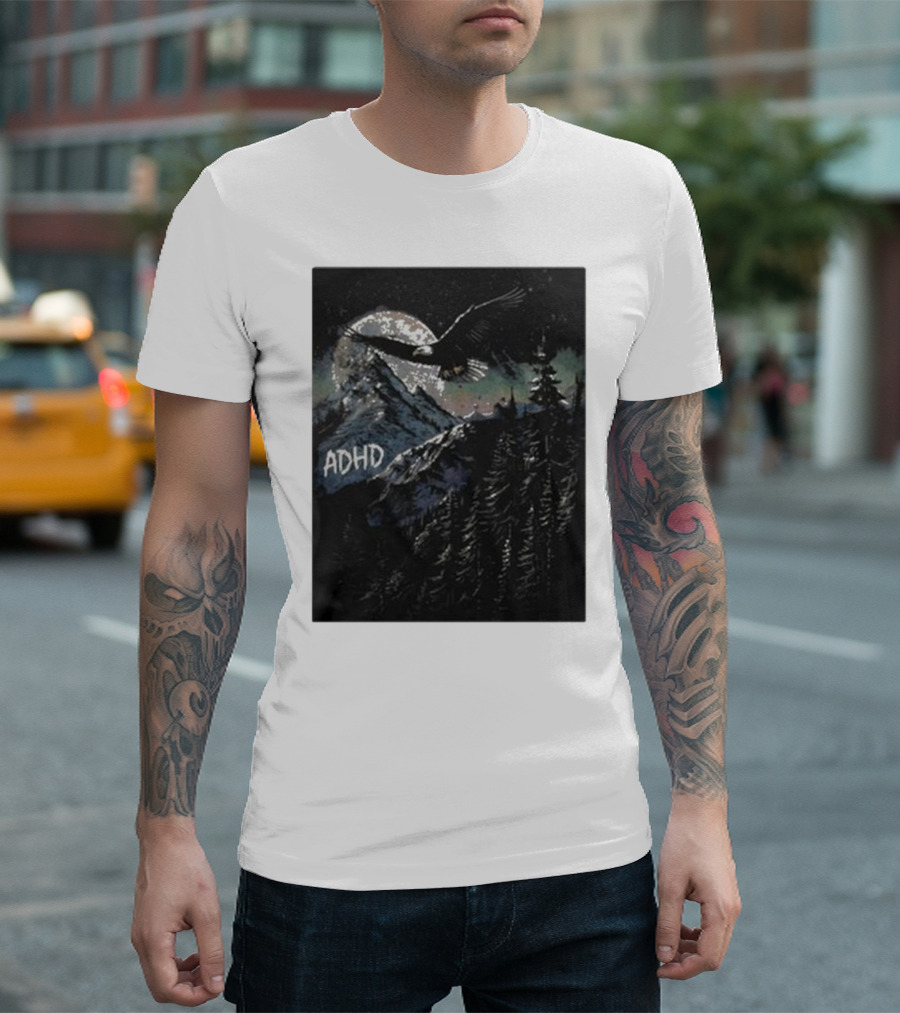 ADHD Eagle Soaring Over Moonlit Mountain Forest T-Shirt
