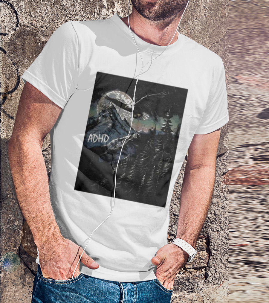 ADHD Eagle Soaring Over Moonlit Mountain Forest T-Shirt