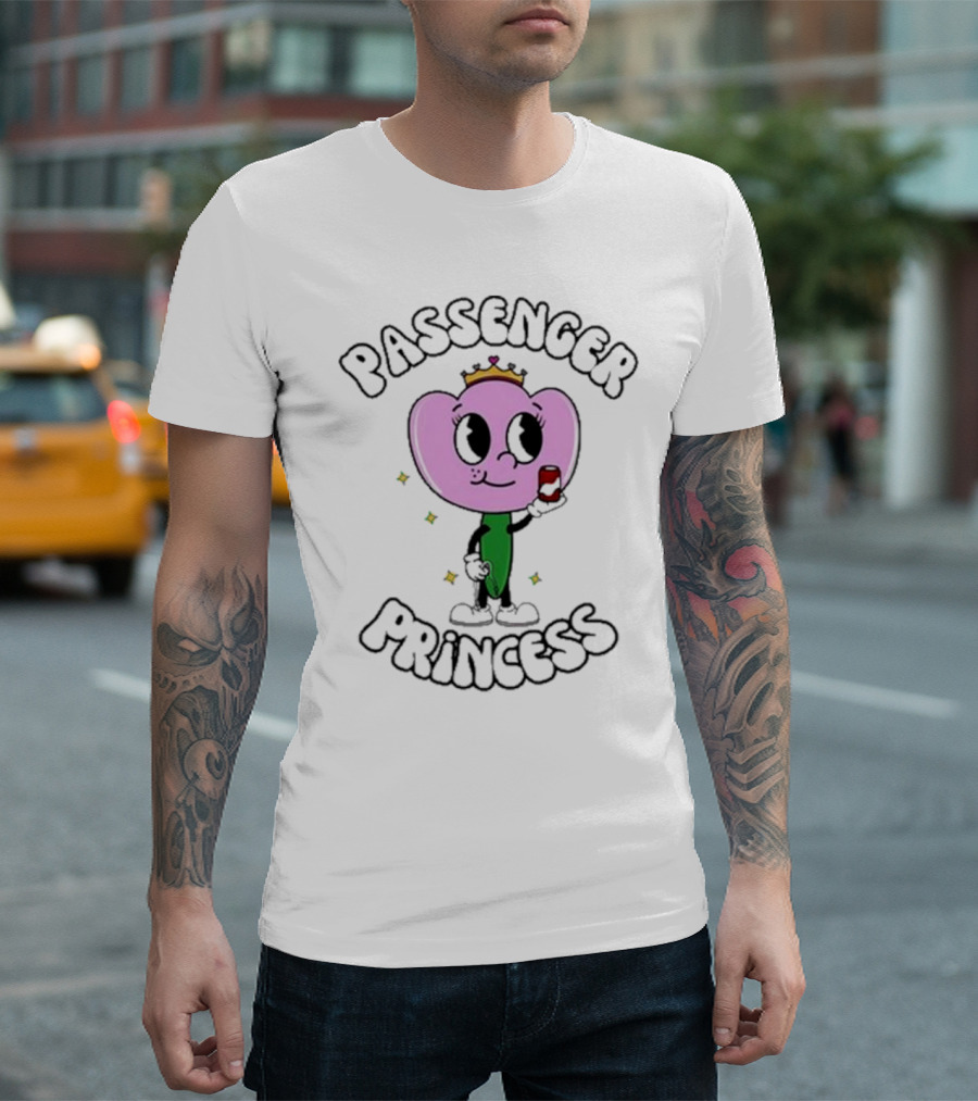 Passenger Princess Doublecrossco Cartoon Character with Crown and Drink T-Shirt
