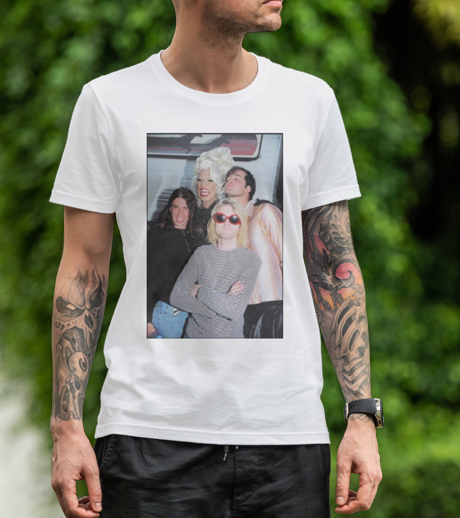 RuPaul With Nirvana Band Members Photo T-Shirt