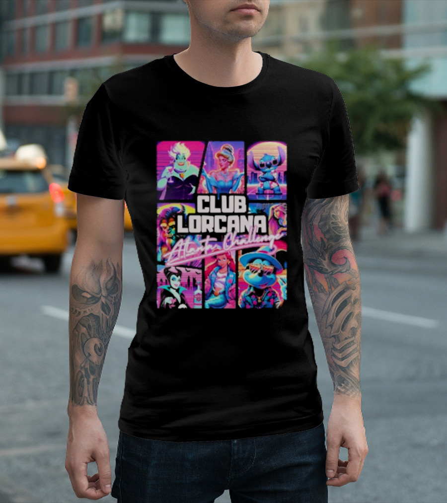 Club Lorcana Atlanta Challenge Ursula Cinderella Stitch 80s Neon T-Shirt