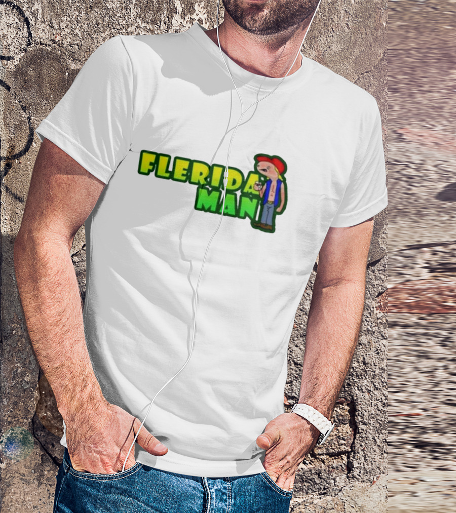 Flerida Man Beer Drinking Cartoon Character With Red Cap And Green Letters T-Shirt