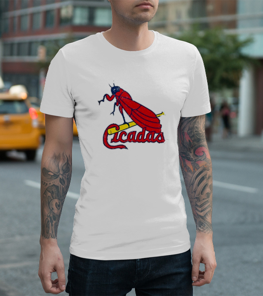 St. Louis Cicadas Red Insect Mascot Baseball Team T-Shirt