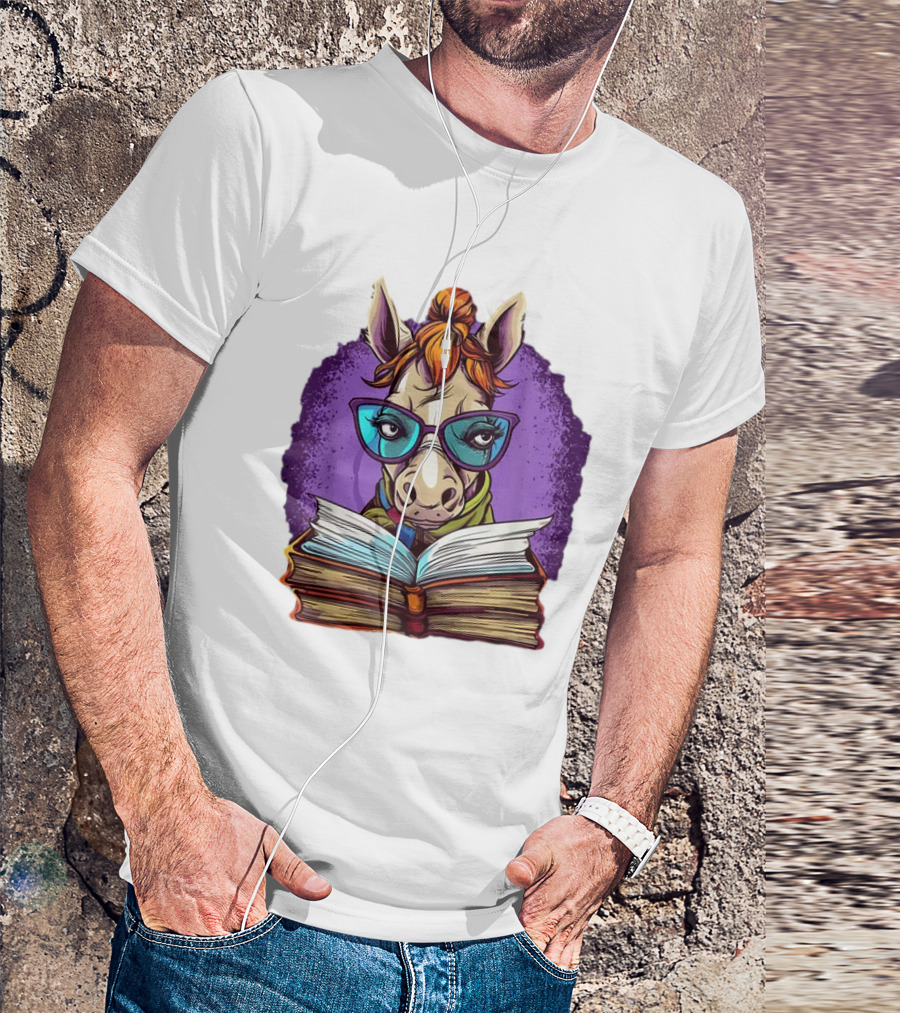 Book Lover Cute Horse Reading Glasses Teacher Librarian T-Shirt