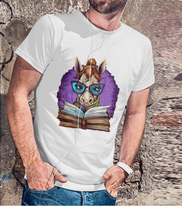 Book Lover Cute Horse Reading Glasses Teacher Librarian T-Shirt