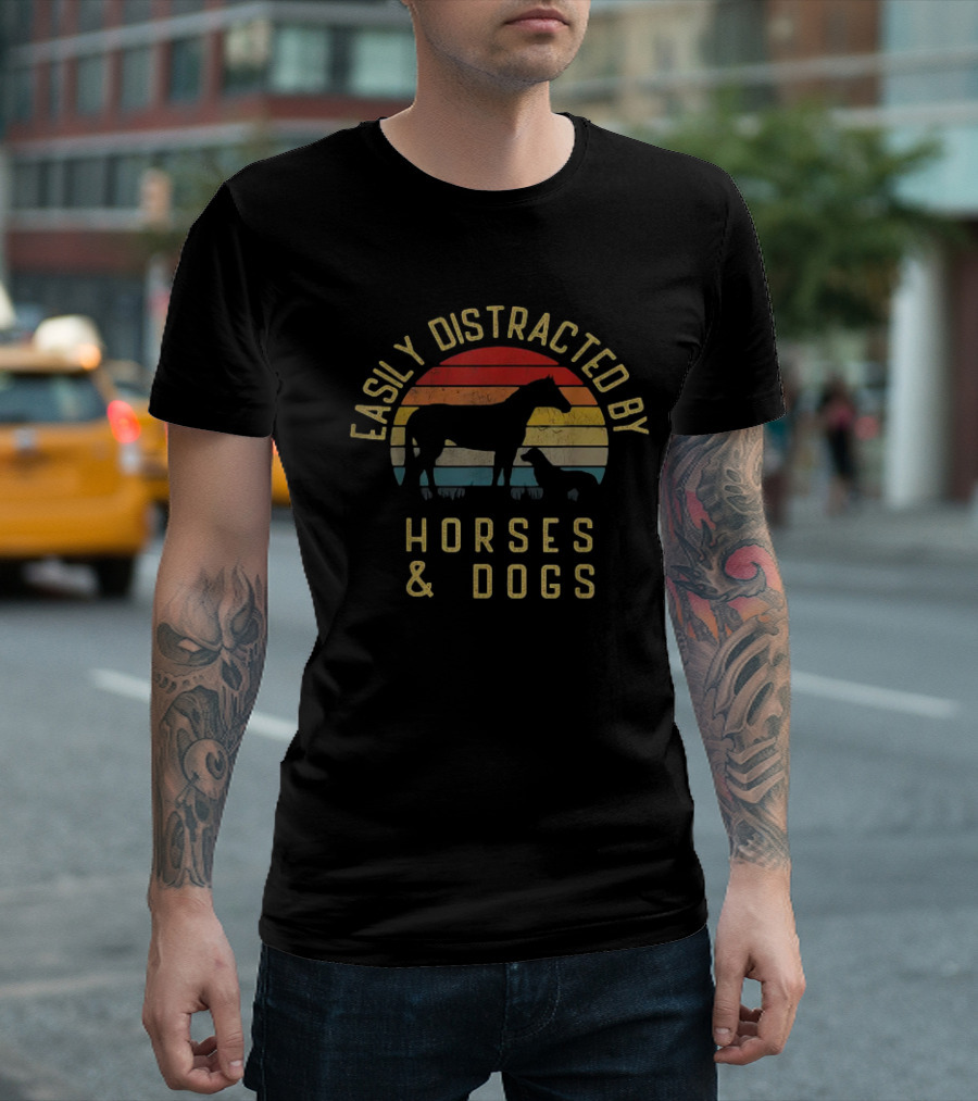 Easily Distracted by Horses and Dogs Retro T-Shirt