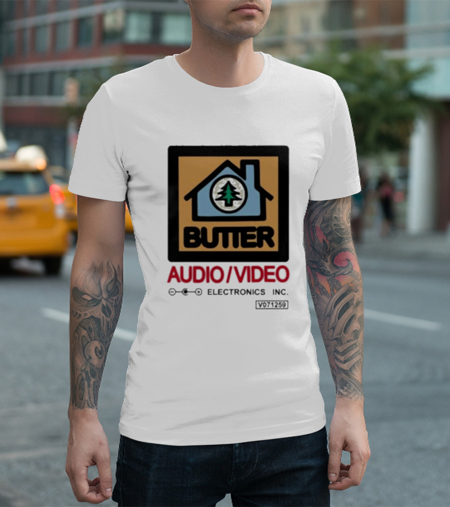 Tommyinnit Wearing Butter Audio Video Electronics Inc. House Symbol With Tree T-Shirt
